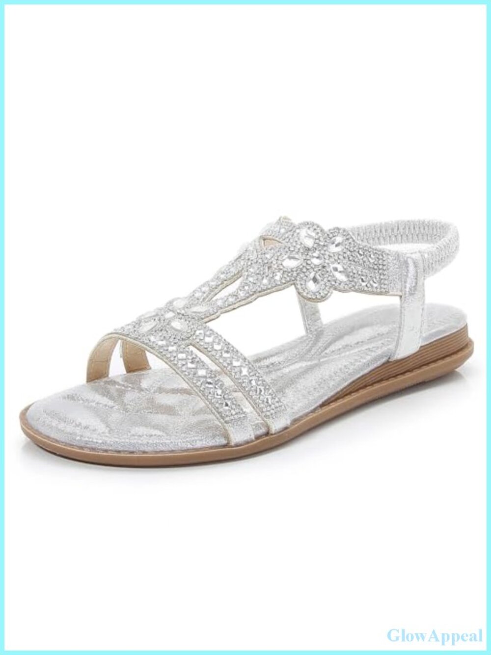 Womens Rhinestone Flat Sandals Faux Leather Open Toe Ankle Strap